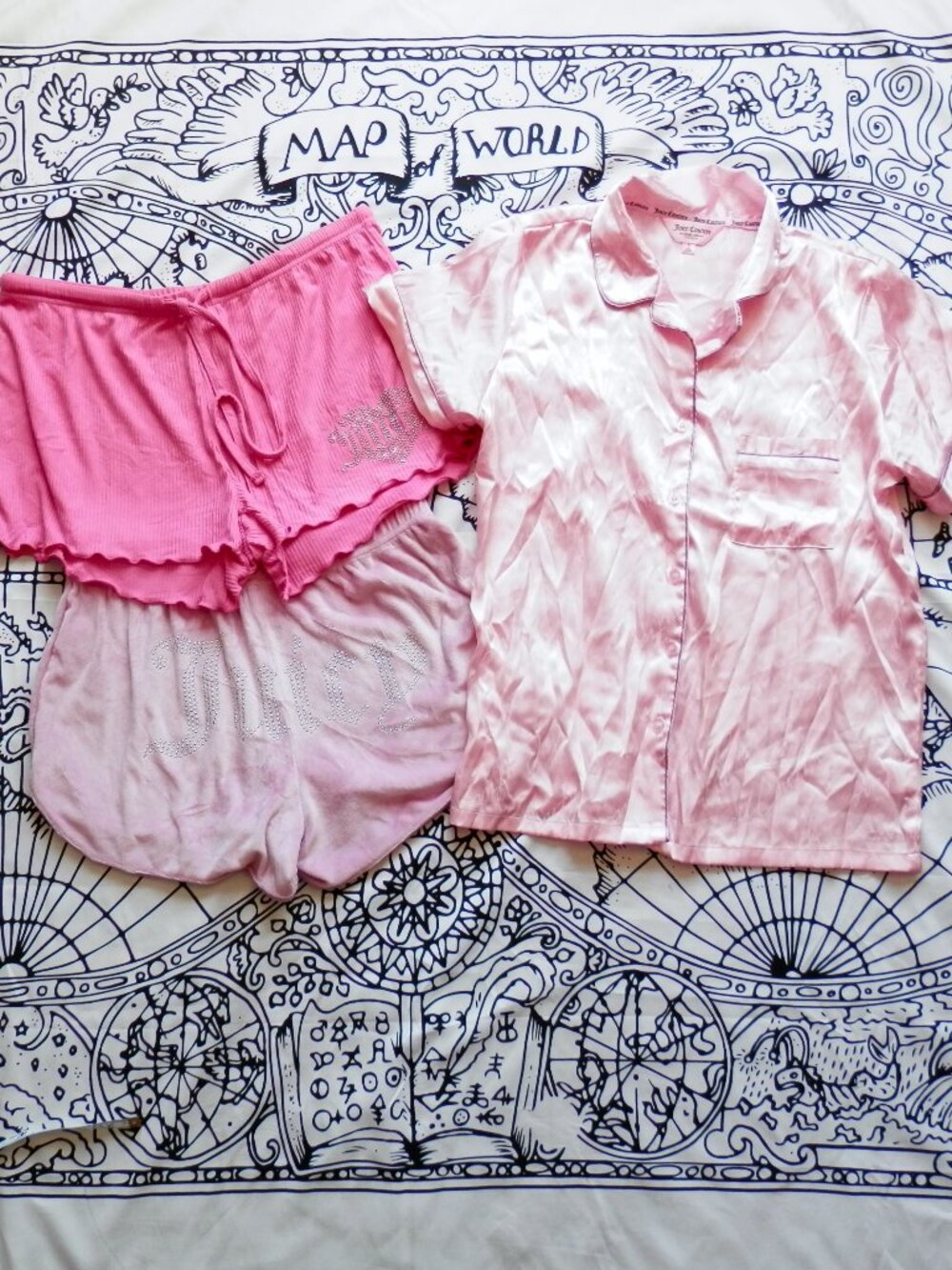 Juicy Couture Y2K Pink Pajama Shirt and Bedazzled Shorts Set and Bundle